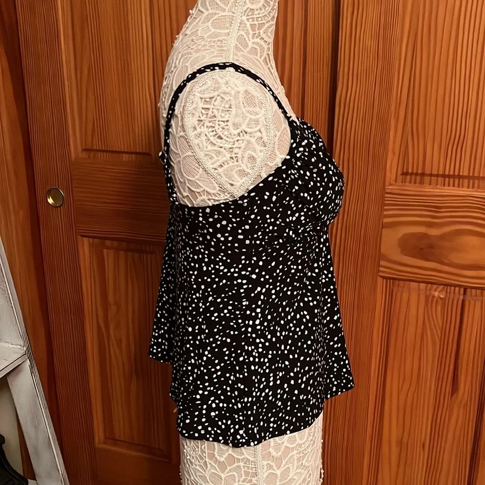 Croft & Barrow Black and White Polka Dot Tankini Bathing Suit Top - Picture 3 of 5